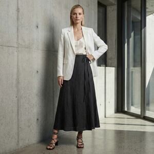 CAMILLA AND MARC Marina Black Wrap Skirt Black Linen Size 2